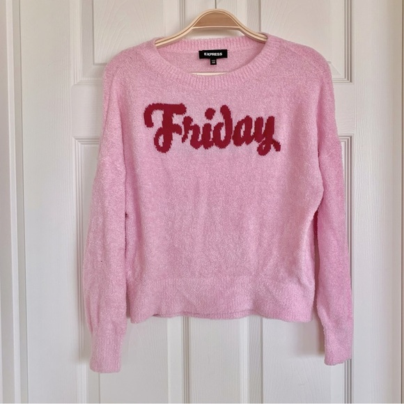 Pink Friday Graphic Fuzzy Eyelash Sweater - Picture 2 of 5